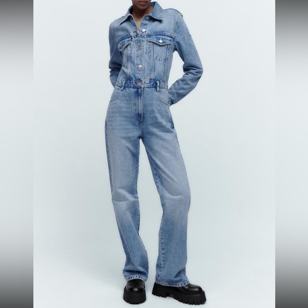 Zara Light Blue Denim Jumpsuit